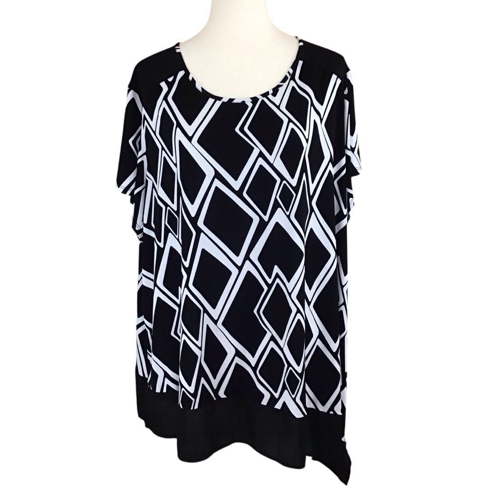 Cato‎ Woman Black White Geometric Asymmetrical Blouse 22/24W